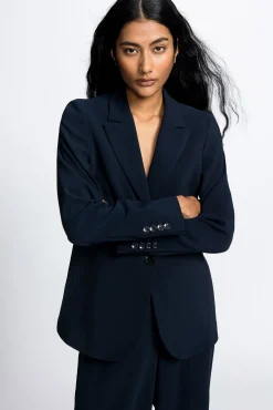 Xandres Blazer cintré bleu foncé, infroissable-Femme Xandres Plus|Blazers