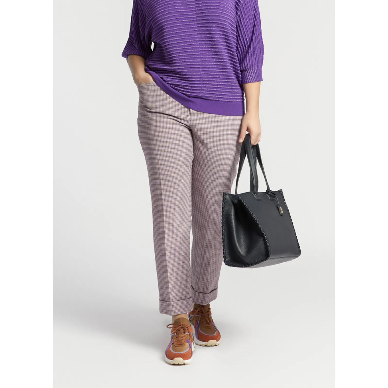 Xandres Pantalon avec fin motif à carreaux-Femme Xandres Plus|Pantalons