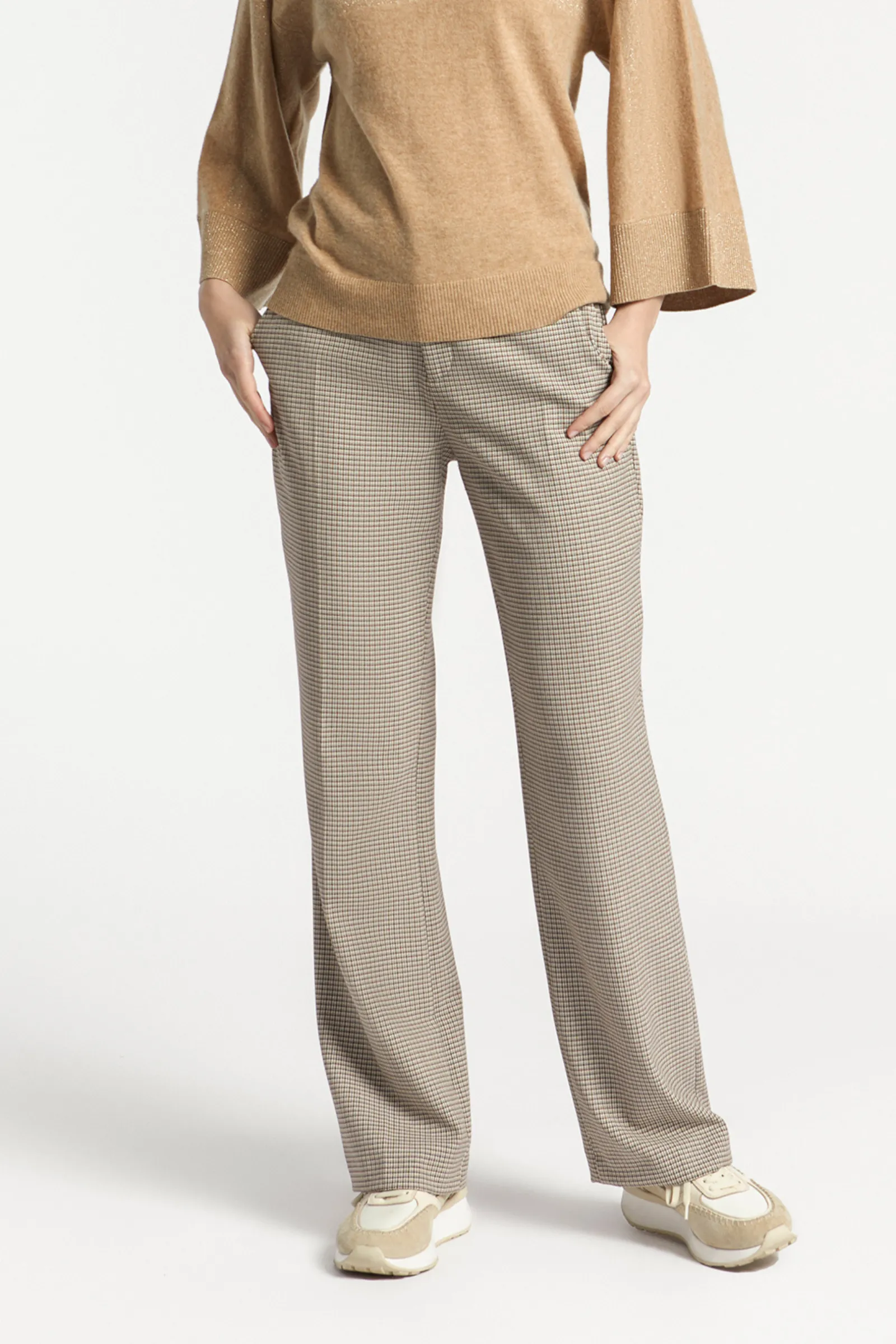 Xandres Pantalon avec motif à petits carreaux-Femme Pantalons