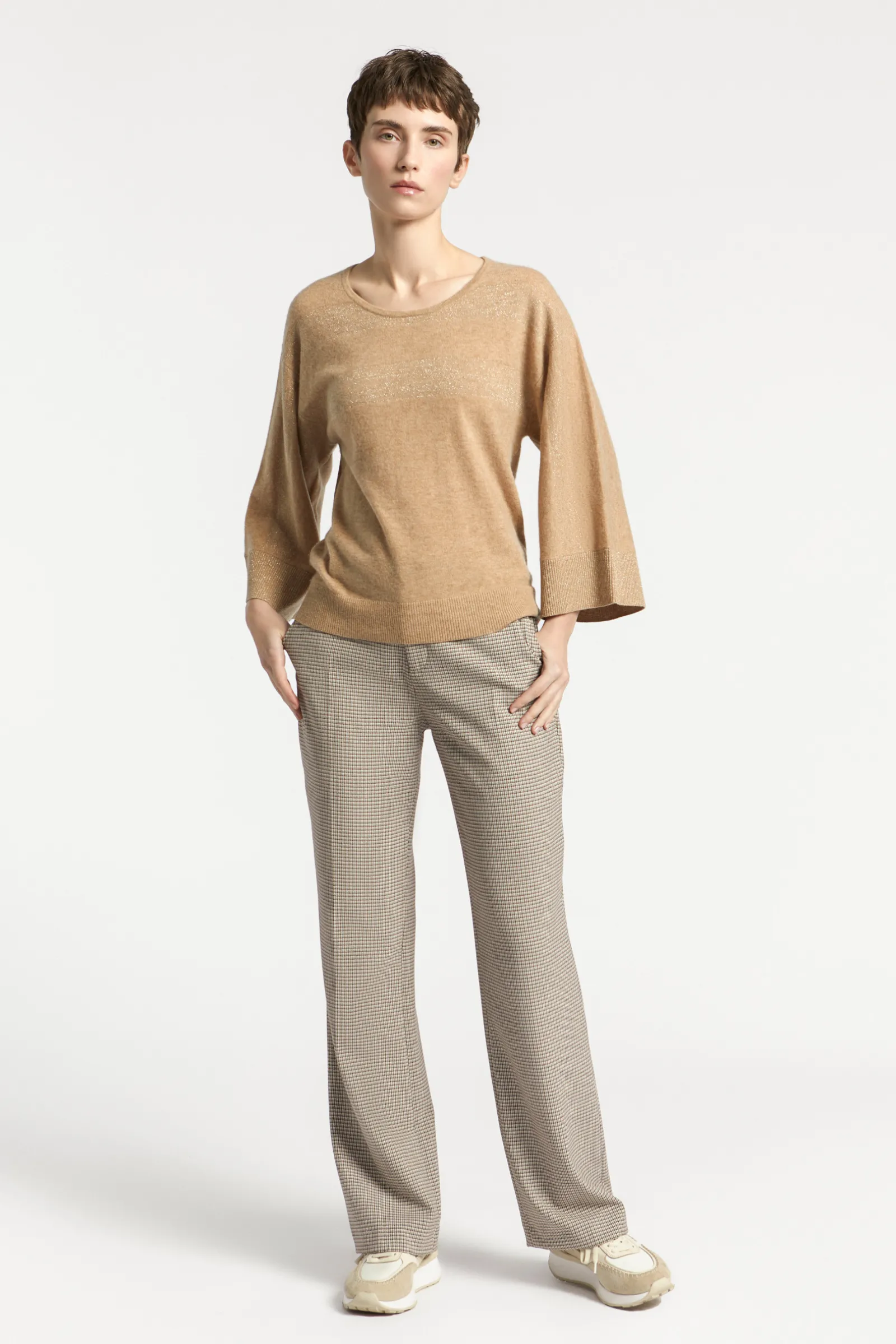 Xandres Pantalon avec motif à petits carreaux-Femme Pantalons