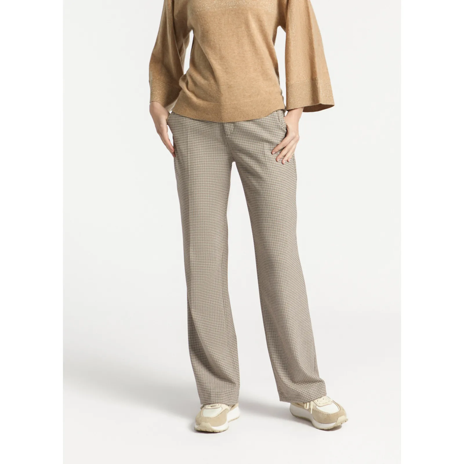 Xandres Pantalon avec motif à petits carreaux-Femme Pantalons
