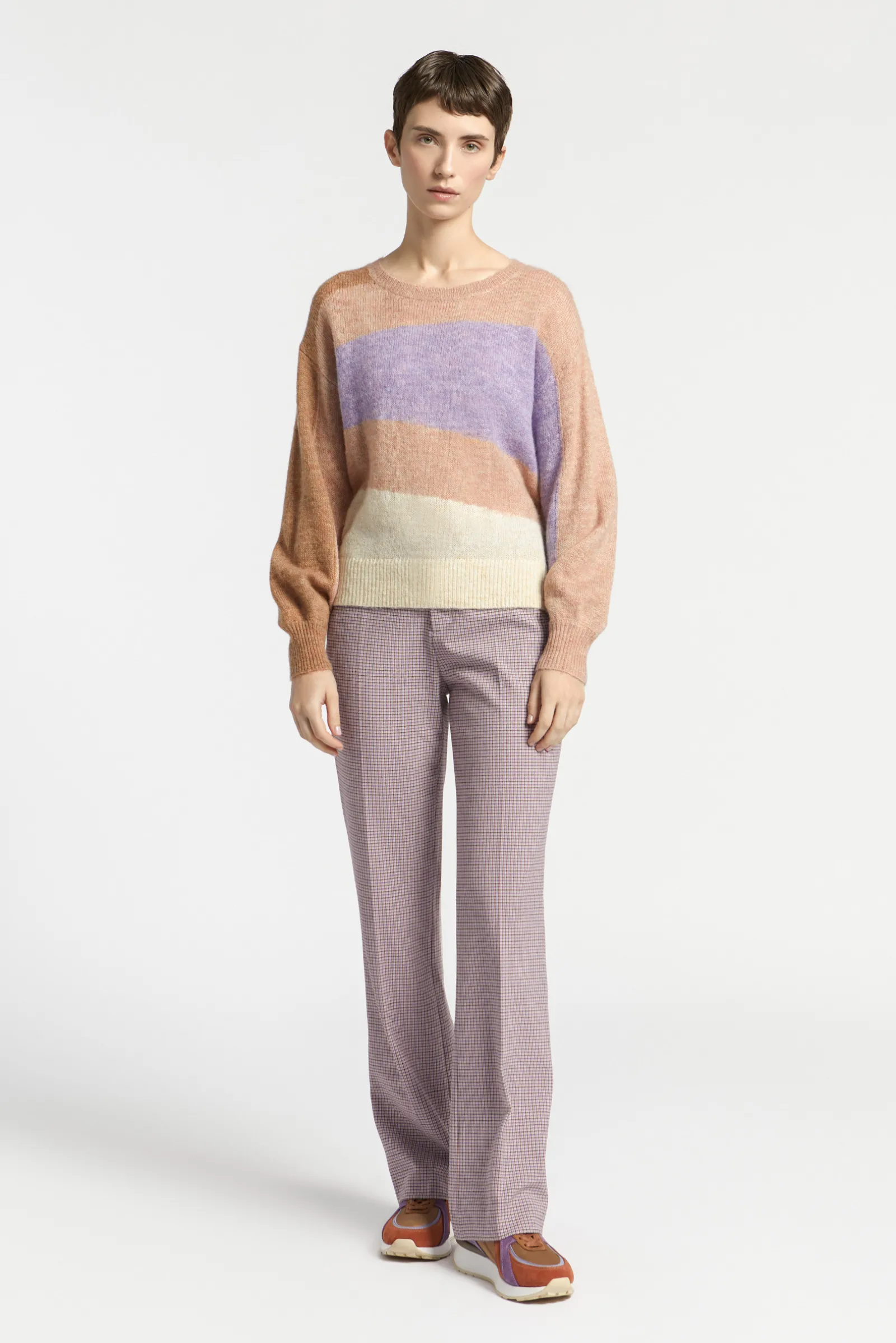 Xandres Pantalon avec subtil motif à carreaux-Femme Pantalons