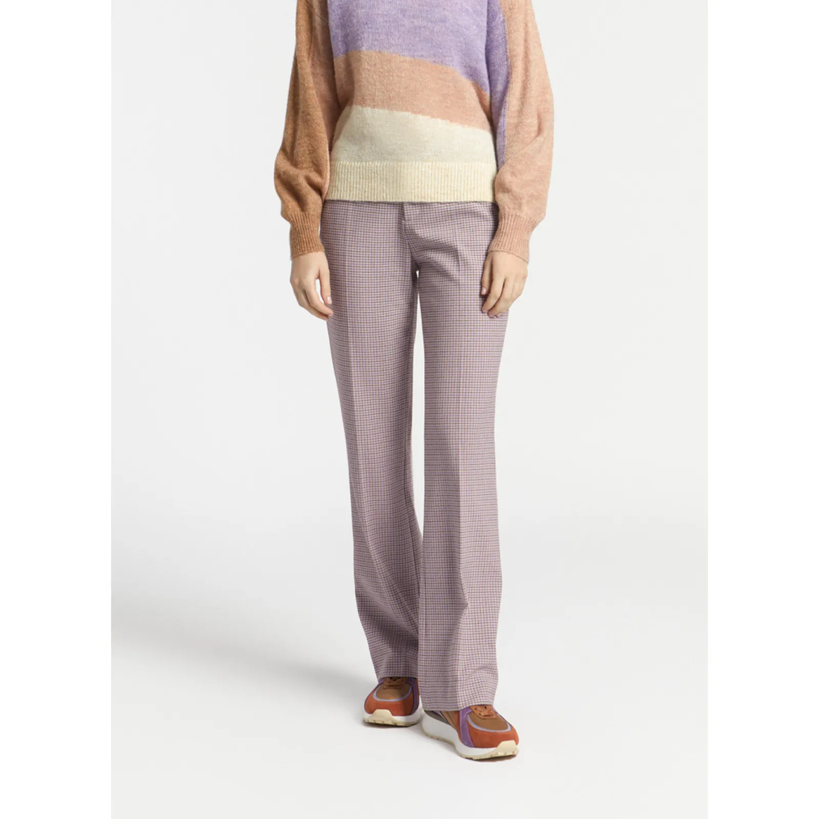 Xandres Pantalon avec subtil motif à carreaux-Femme Pantalons