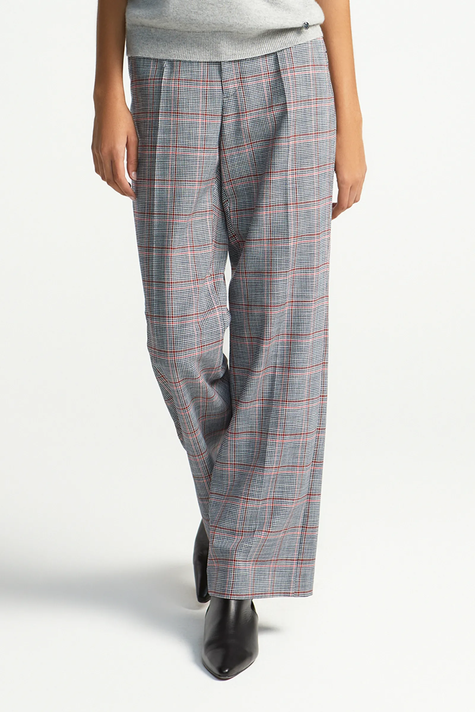 Xandres Pantalon à carreaux à jambes droites-Femme Pantalons