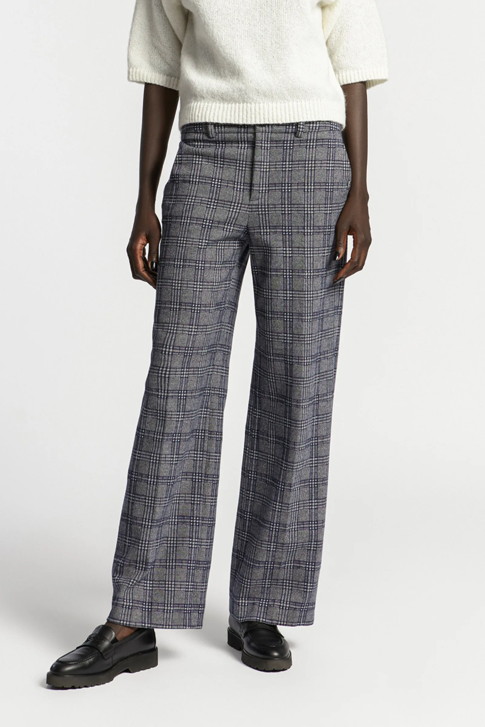 Xandres Pantalon à carreaux à jambes larges-Femme Pantalons