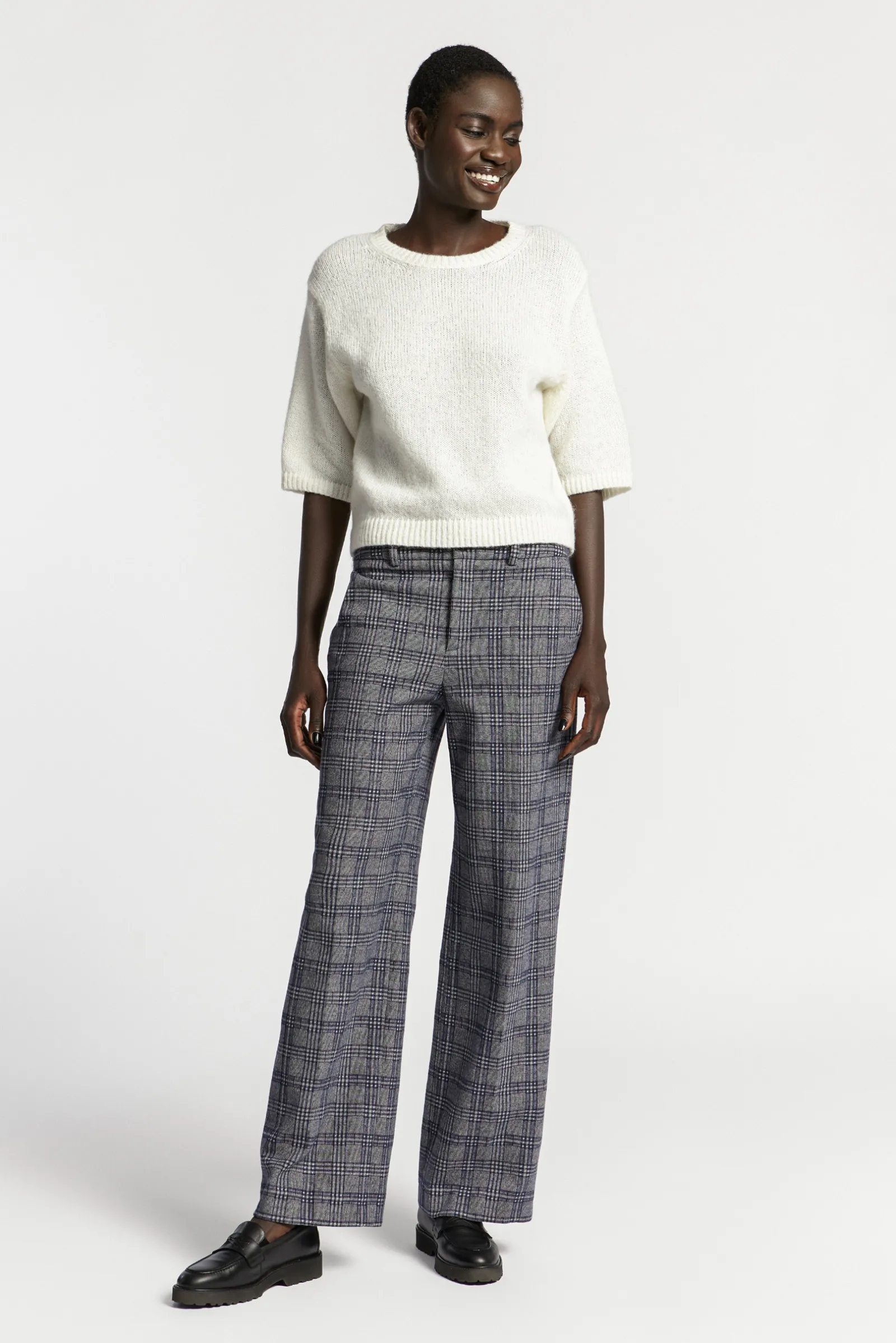 Xandres Pantalon à carreaux à jambes larges-Femme Pantalons