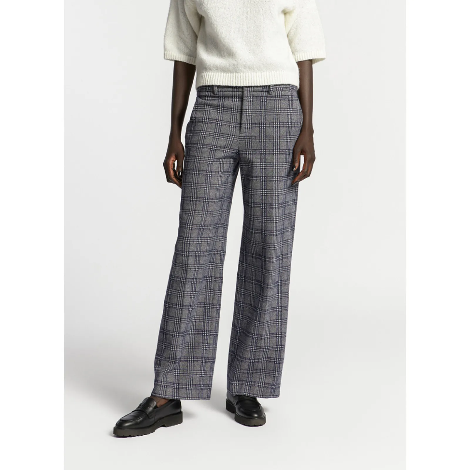Xandres Pantalon à carreaux à jambes larges-Femme Pantalons