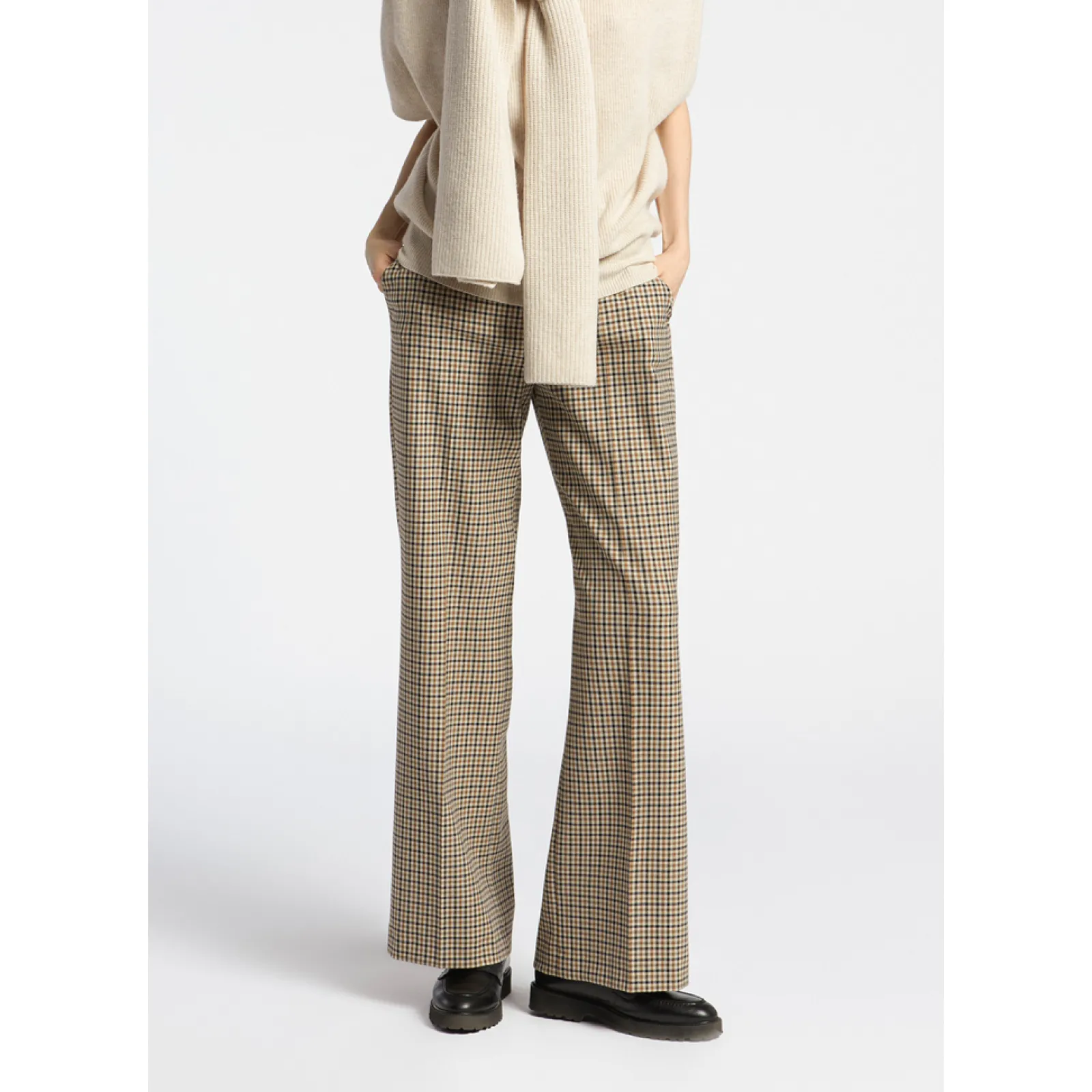 Xandres Pantalon à carreaux à jambes larges-Femme Pantalons