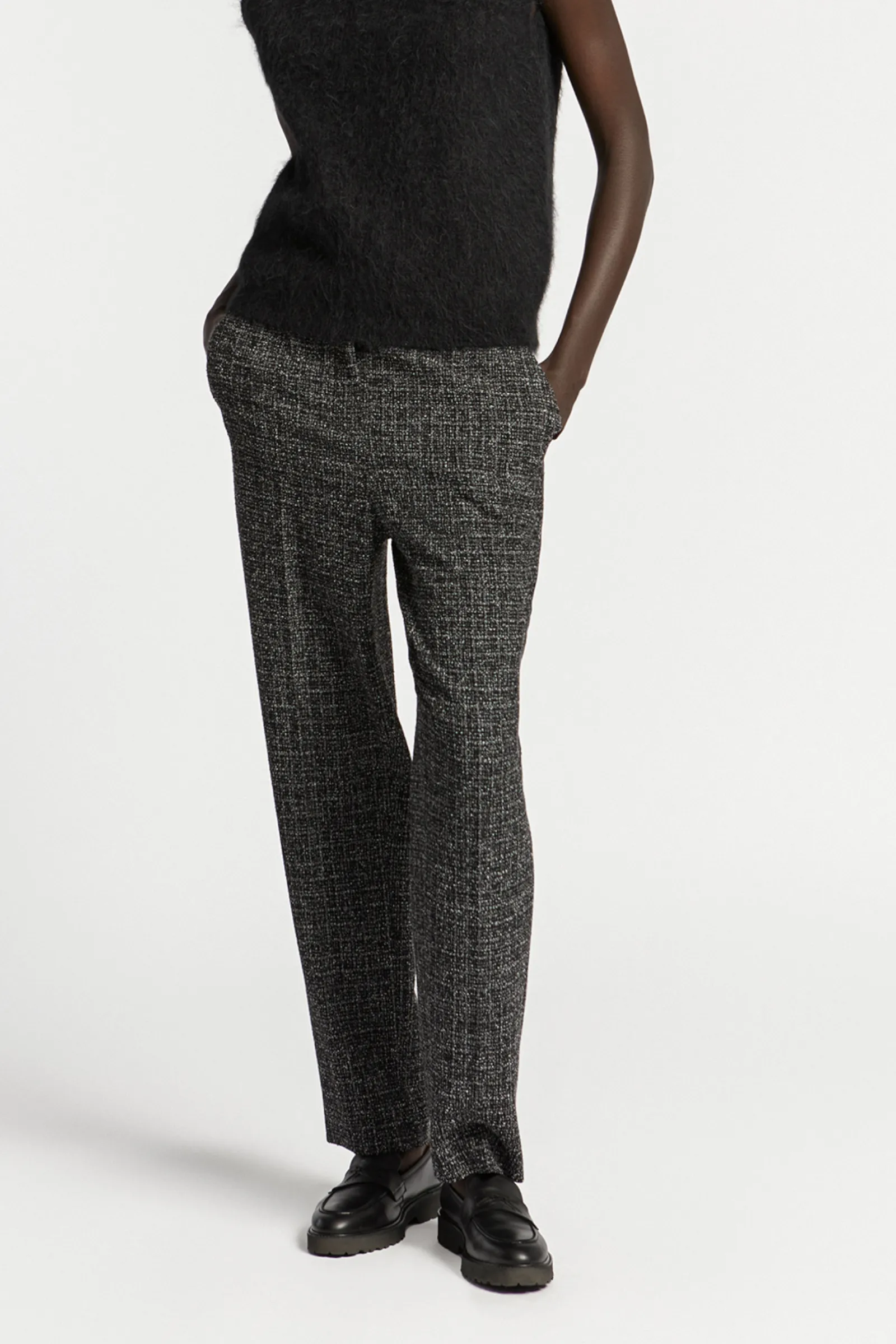 Xandres Pantalon à jambes étroites en tissu bouclettes-Femme Pantalons