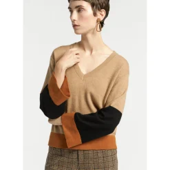 Xandres Pull à couleurs contrastées avec col en V-Femme Xandres Plus|Pulls & Cardigans