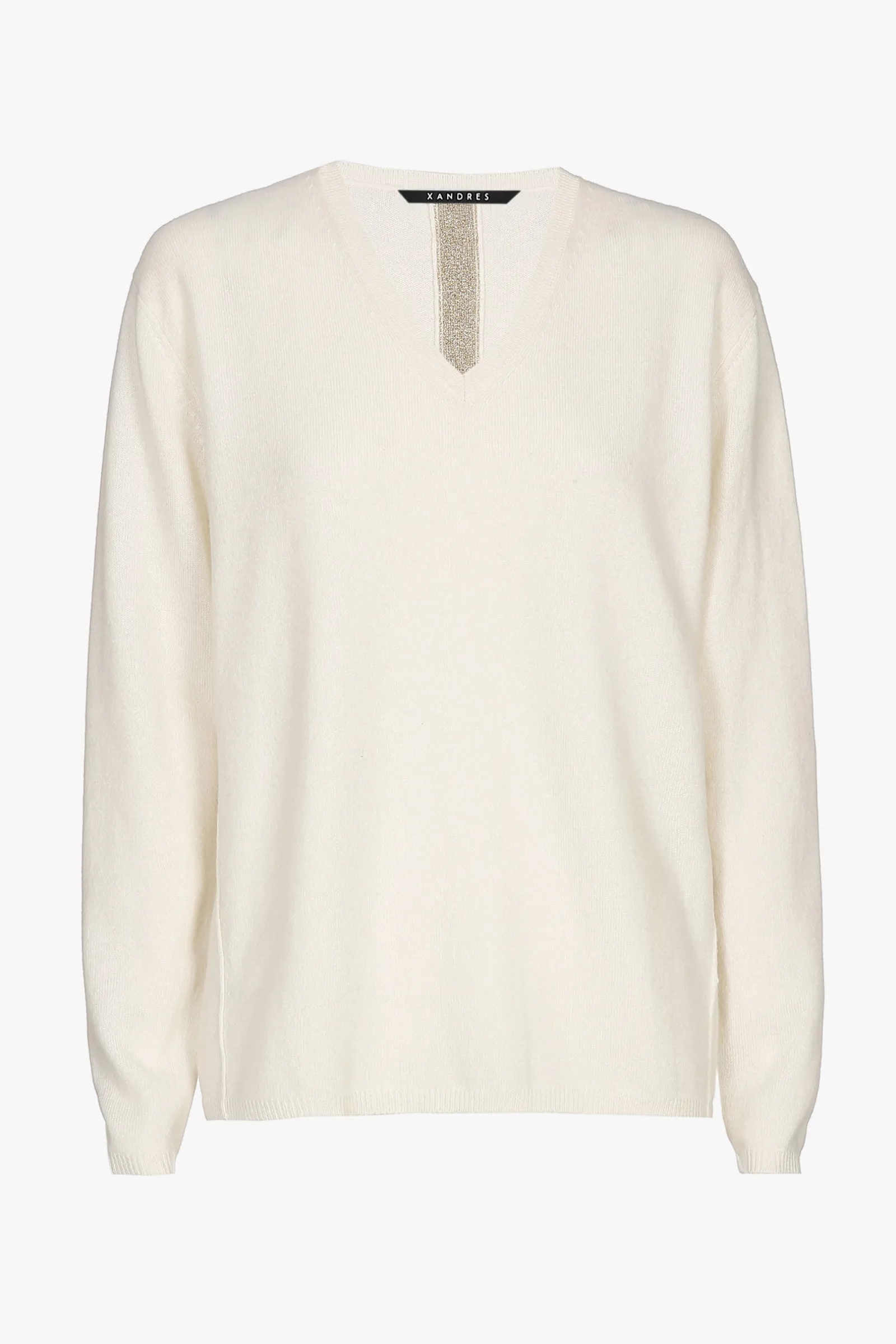 Xandres Pull en cachemire blanc à col en V-Femme Xandres Plus|Essentials