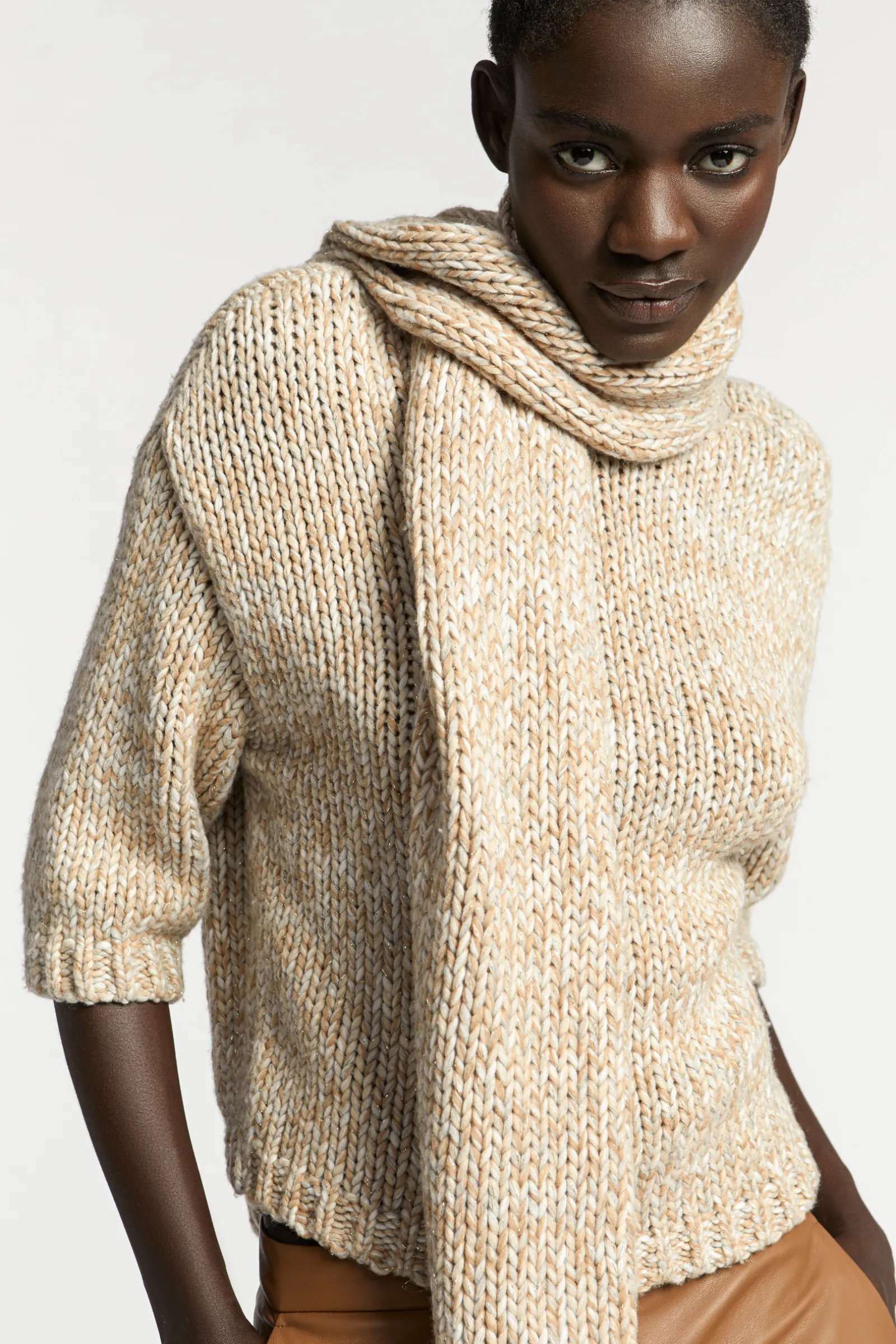 Xandres Pull en grosse maille avec fil doré-Femme Pulls & Cardigans