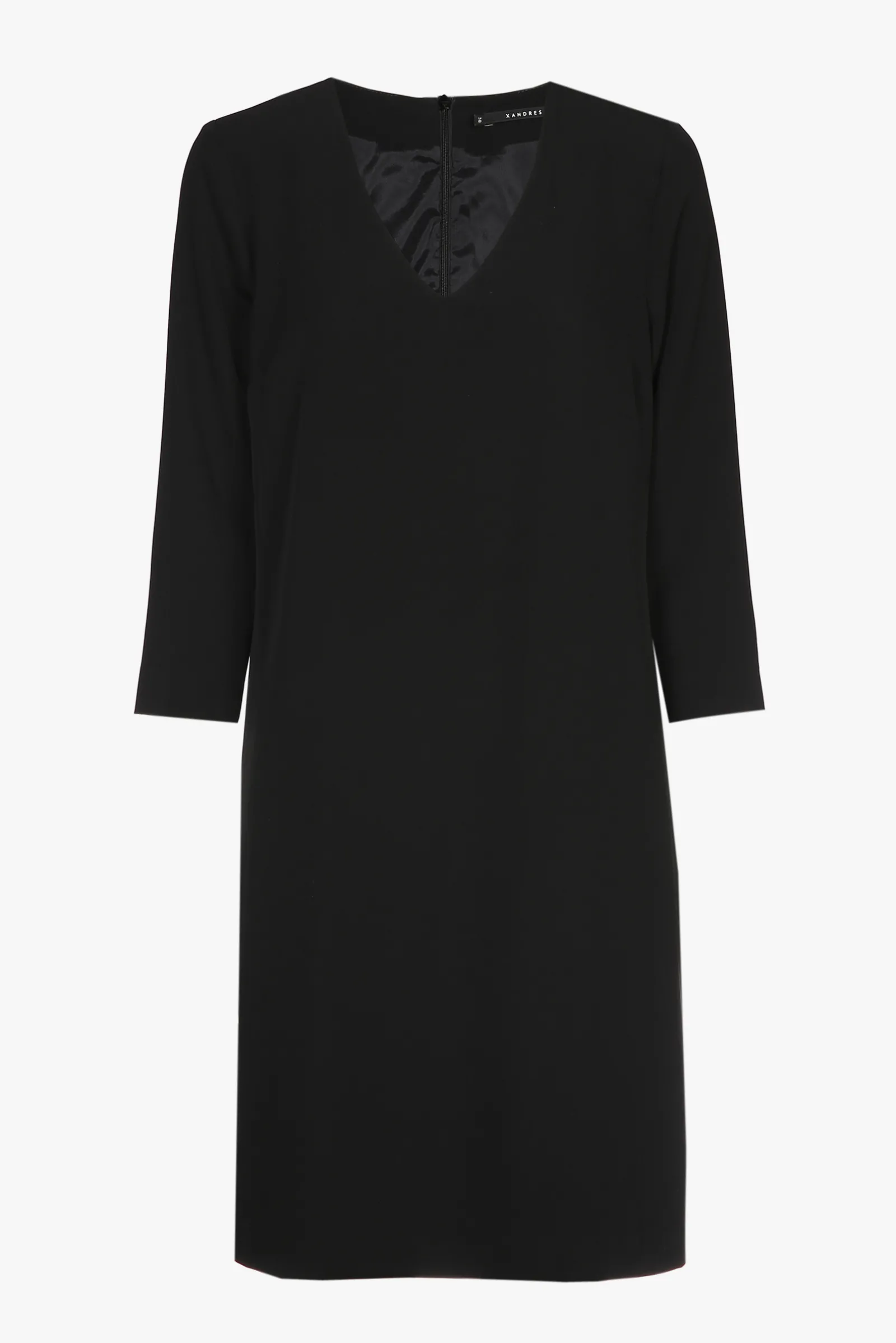 Xandres Robe noire de coupe droite avec col en V-Femme Xandres Plus|Essentials