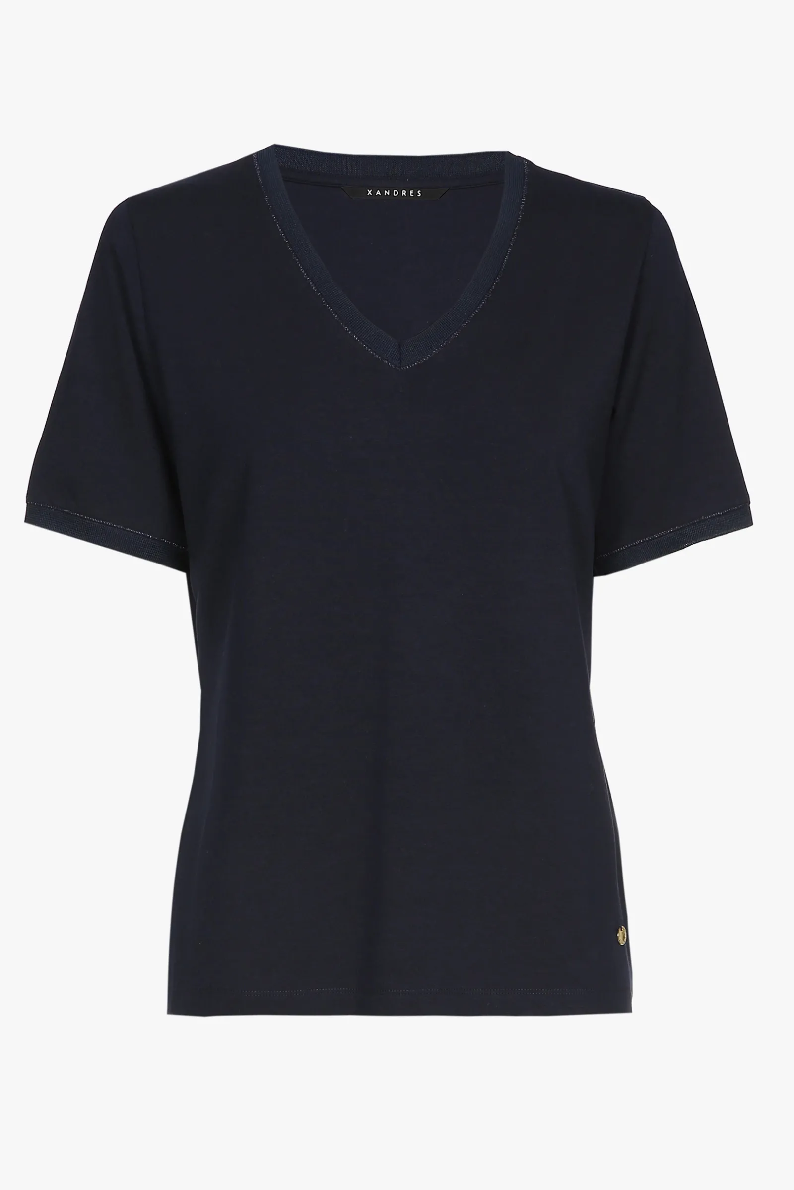 Xandres T-shirt bleu marine à manches courtes et col en V.-Femme Xandres Plus|Essentials