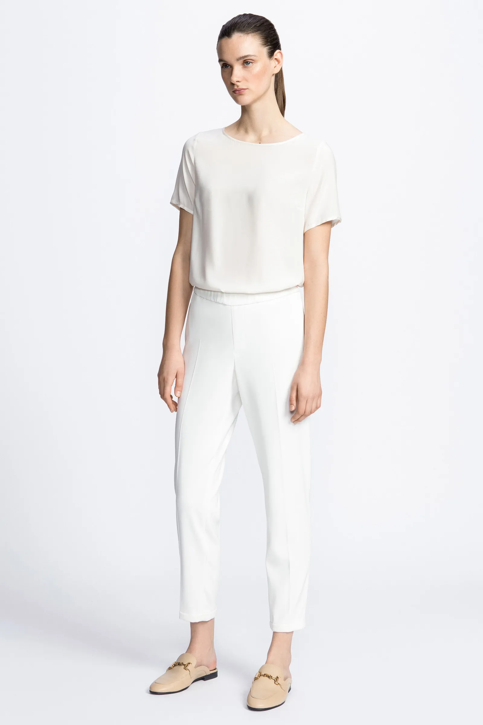 Xandres T-shirt en soie blanc à manches courtes-Femme Essentials|Blouses