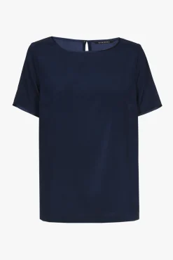 Xandres T-shirt en soie bleu marine à manches courtes-Femme Essentials|Blouses