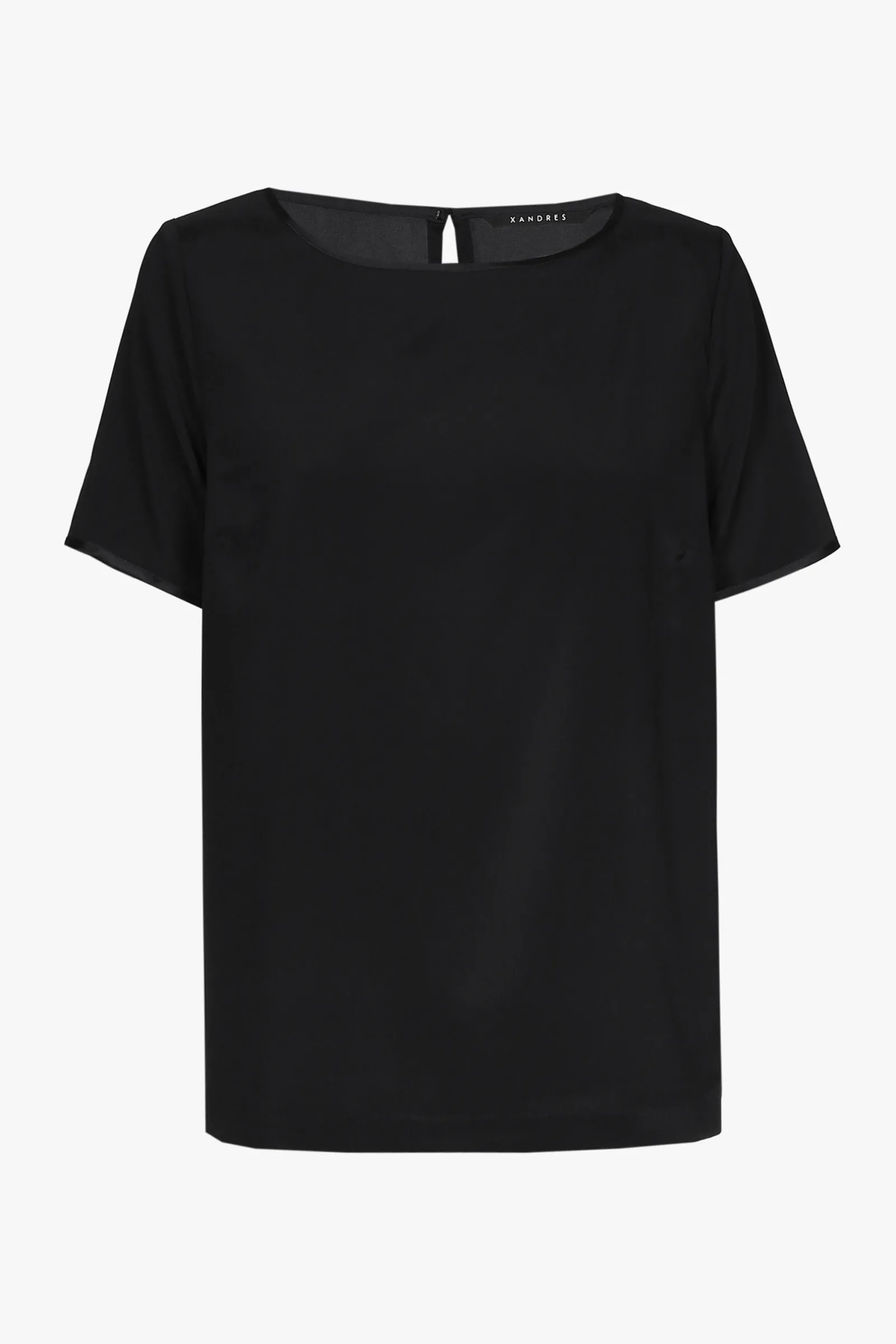 Xandres T-shirt en soie noir à manches courtes-Femme Essentials|Blouses