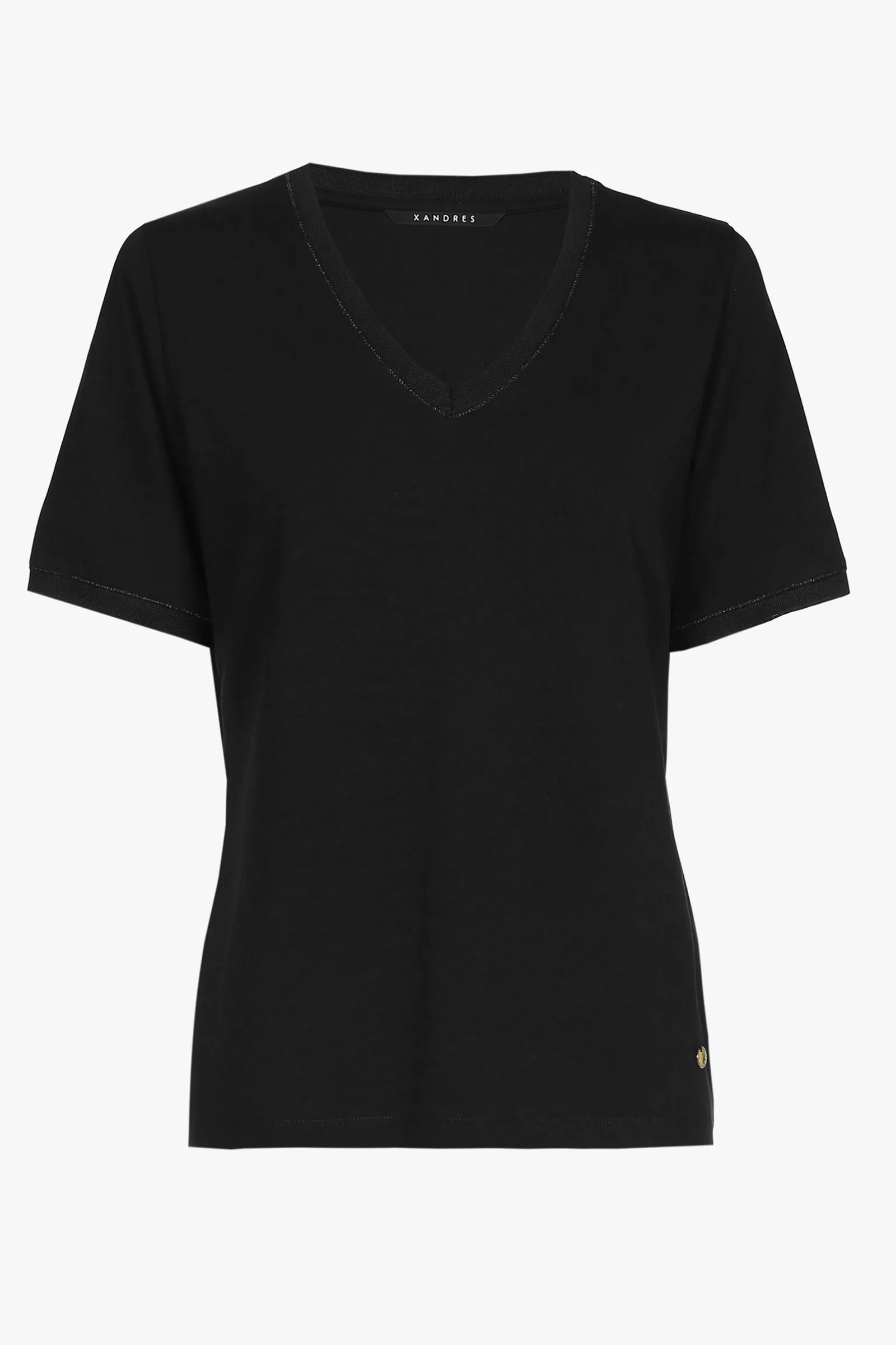 Xandres T-shirt noir à manches courtes et col en V.-Femme Xandres Plus|Essentials