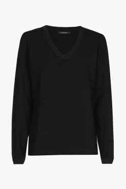 Xandres T-shirt noir à manches longues et col en V.-Femme Xandres Plus|Essentials